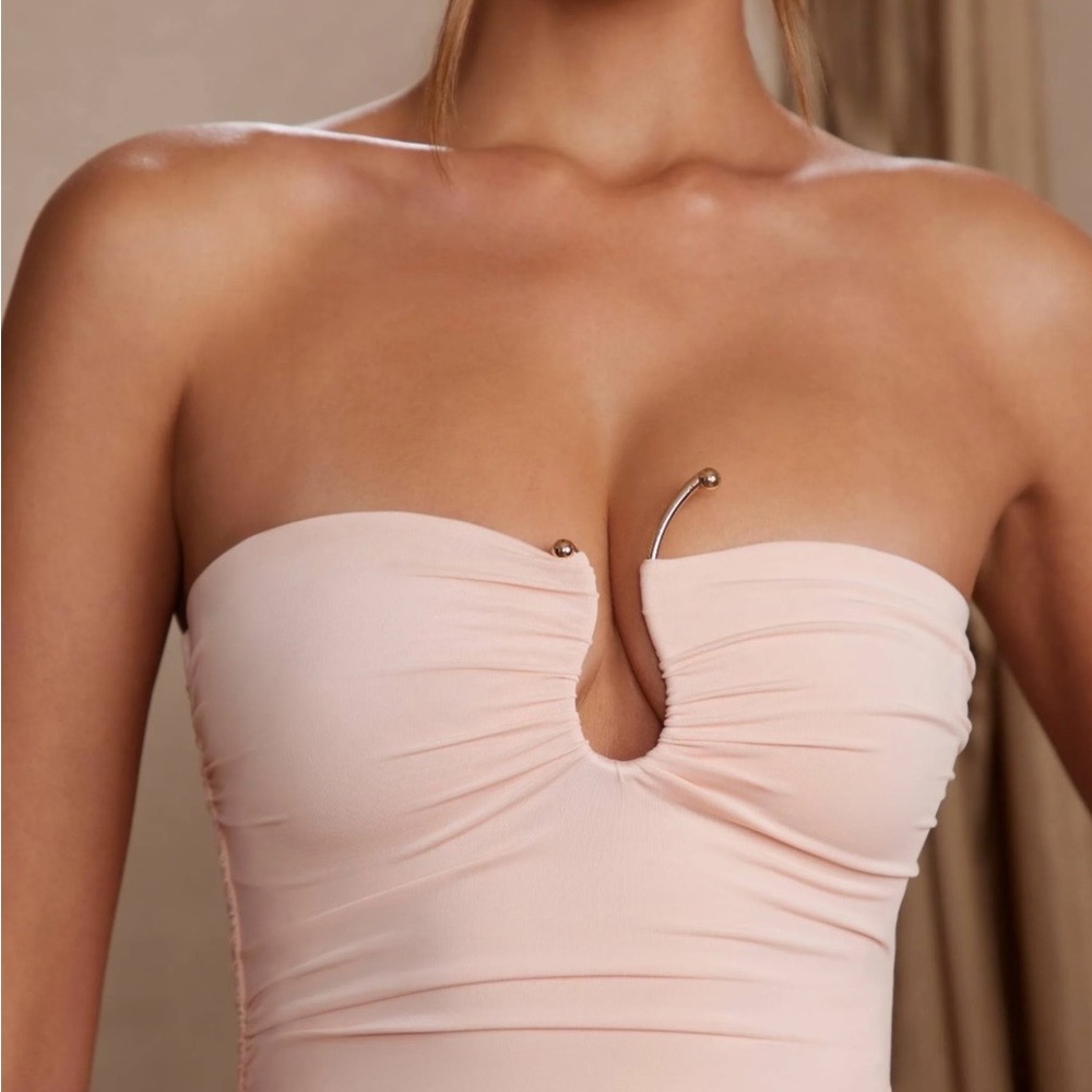 Oh Polly Strapless Thigh High Split Maxi Dress Blush - Picture 2 of 5